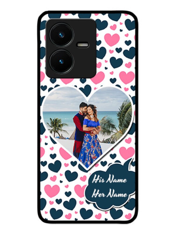 Custom Vivo Y22 Custom Glass Phone Case - Pink & Blue Heart Design