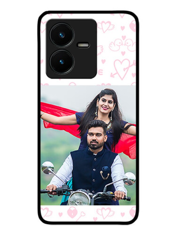 Custom Vivo Y22 Custom Glass Mobile Case - Pink Flying Heart Design