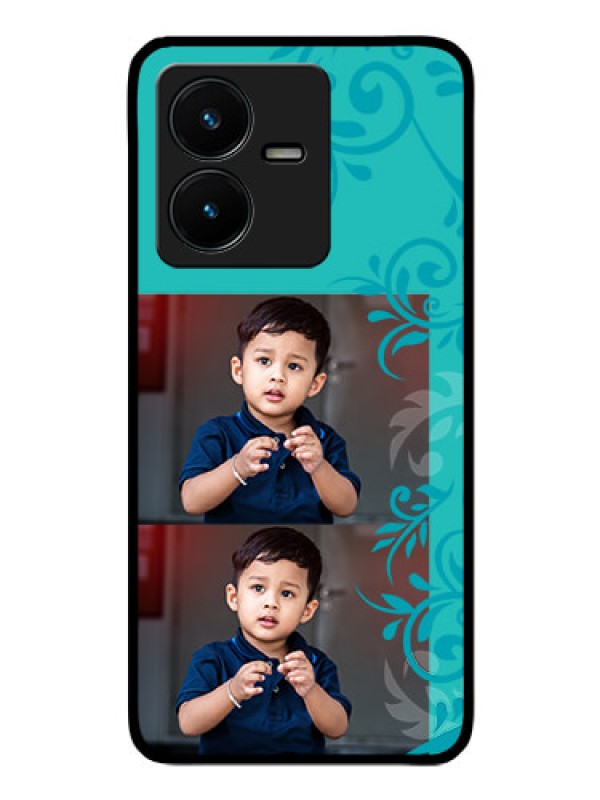 Custom Vivo Y22 Personalized Glass Phone Case - with Photo and Green Floral Design