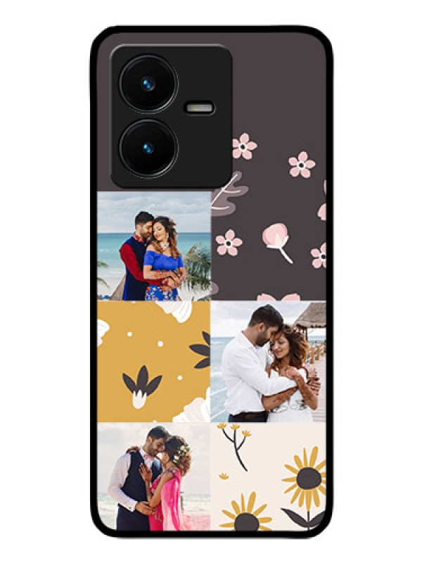Custom Vivo Y22 Photo Printing on Glass Case - 3 Images with Floral Design