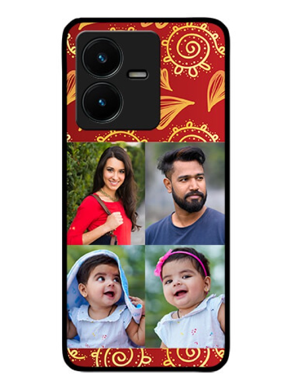 Custom Vivo Y22 Photo Printing on Glass Case - 4 Image Traditional Design