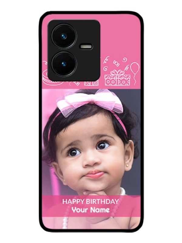 Custom Vivo Y22 Photo Printing on Glass Case - with Birthday Line Art Design