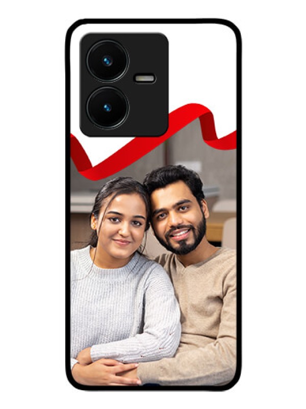 Custom Vivo Y22 Photo Printing on Glass Case - Red Ribbon Frame Design