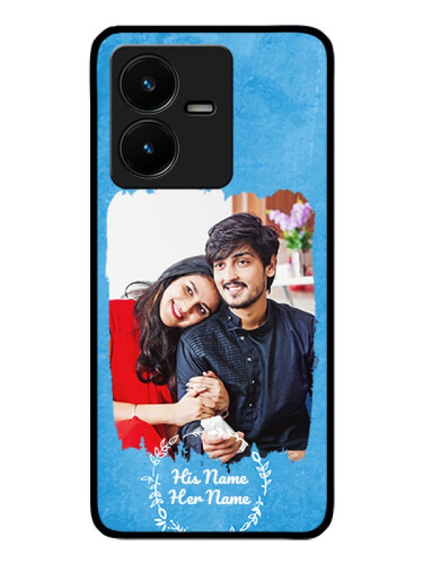 Custom Vivo Y22 Custom Glass Phone Case - Blue Color Vintage Design