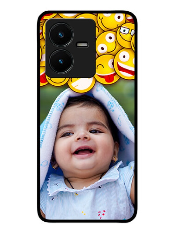 Custom Vivo Y22 Custom Glass Mobile Case - with Smiley Emoji Design