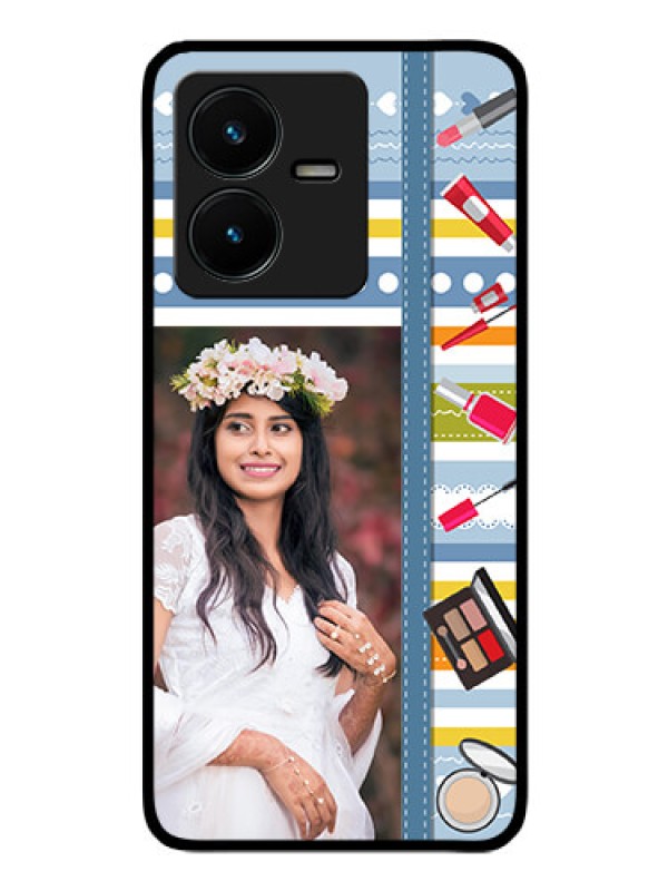 Custom Vivo Y22 Personalized Glass Phone Case - Makeup Icons Design