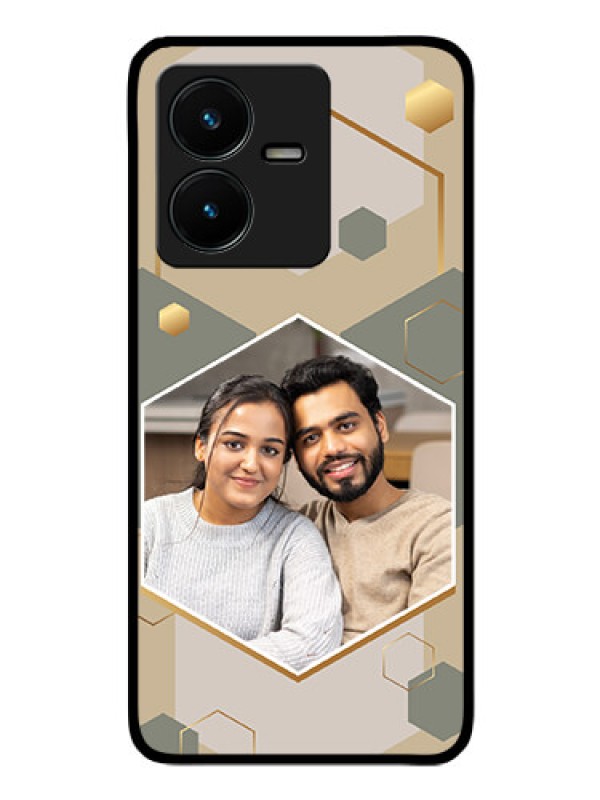 Custom Vivo Y22 Photo Printing on Glass Case - Stylish Hexagon Pattern Design