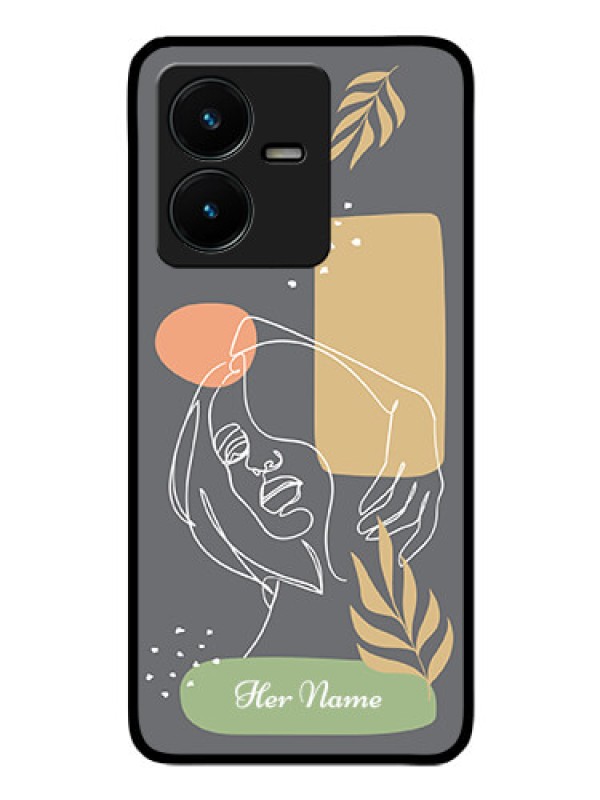 Custom Vivo Y22 Custom Glass Phone Case - Gazing Woman line art Design