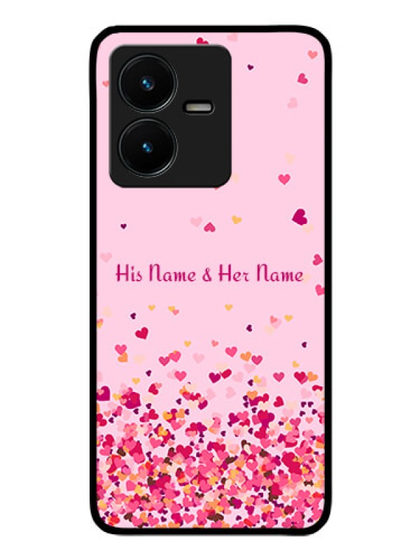 Custom Vivo Y22 Photo Printing on Glass Case - Floating Hearts Design