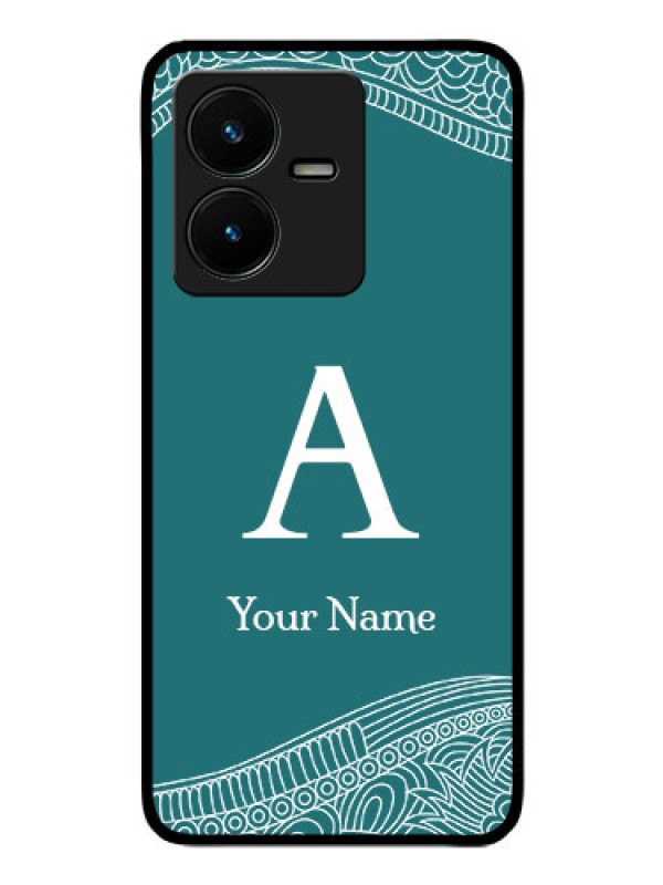 Custom Vivo Y22 Personalized Glass Phone Case - line art pattern with custom name Design