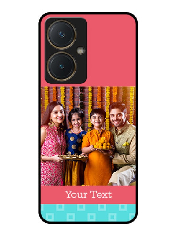 Custom Vivo Y27 Custom Glass Phone Case - Peach & Blue Color Design