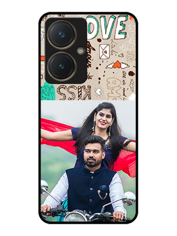 Custom Vivo Y27 Custom Glass Phone Case - Love Doodle Pattern
