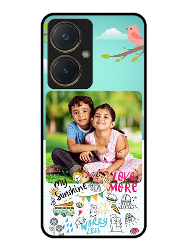Custom Vivo Y27 Custom Glass Phone Case - Doodle Love Design