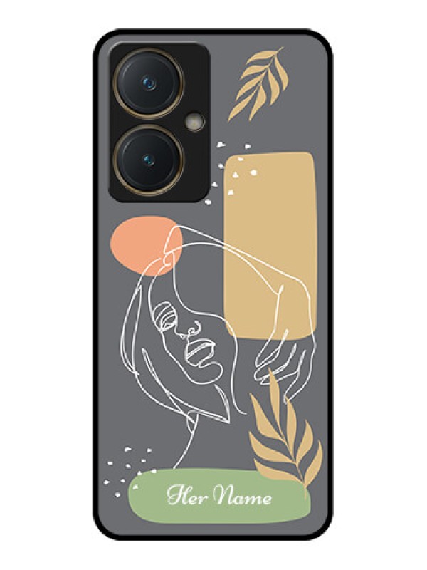 Custom Vivo Y27 Custom Glass Phone Case - Gazing Woman Line Art Design