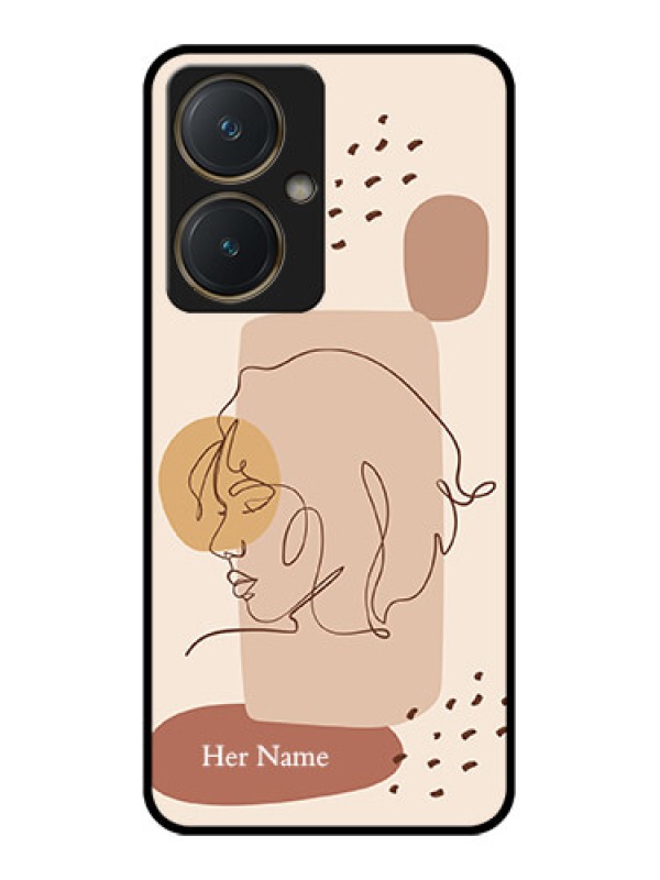Custom Vivo Y27 Custom Glass Phone Case - Calm Woman Line Art Design