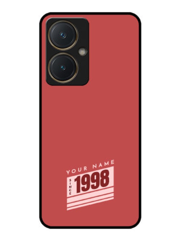 Custom Vivo Y27 Custom Glass Phone Case - Red Custom Year Of Birth Design