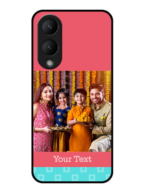 Custom Vivo Y28 5G Custom Glass Phone Case - Peach & Blue Color Design