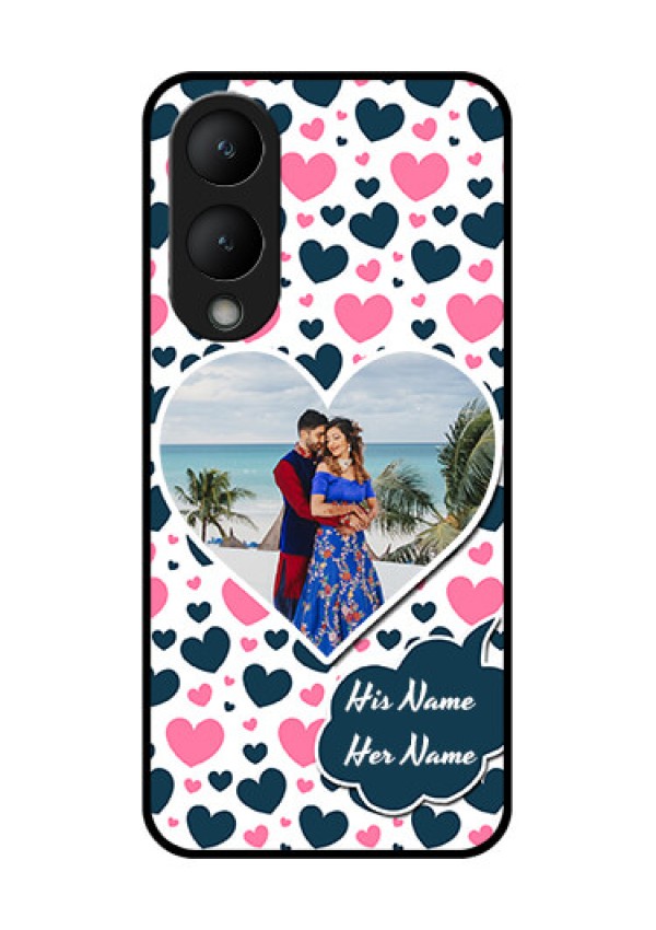 Vivo Y28 5G Custom Glass Phone Case - Pink & Blue Heart Design