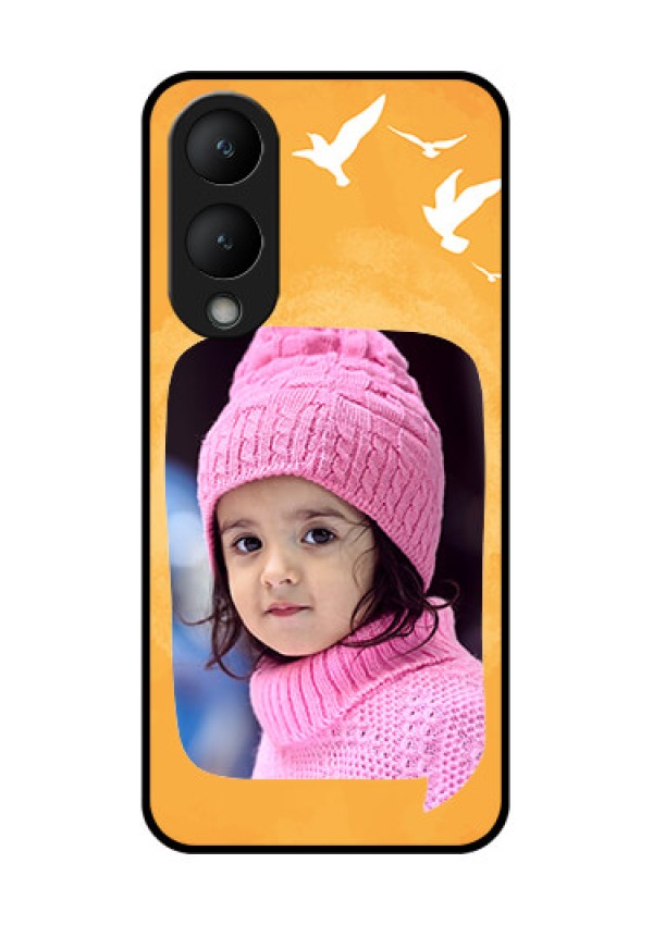 Vivo Y28 5G Custom Glass Phone Case - Water Color Design With Bird Icons