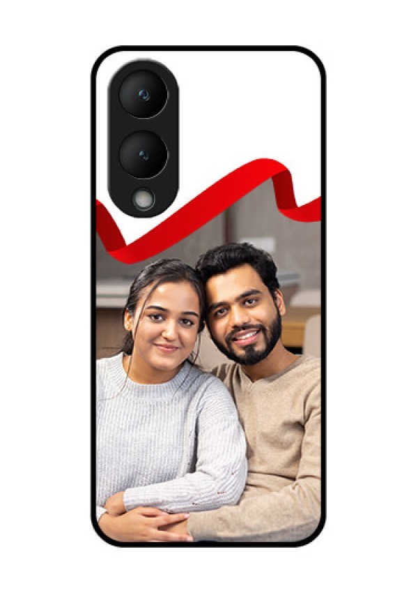Vivo Y28 5G Custom Glass Phone Case - Red Ribbon Frame Design