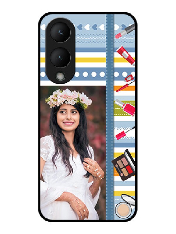 Custom Vivo Y28 5G Custom Glass Phone Case - Makeup Icons Design