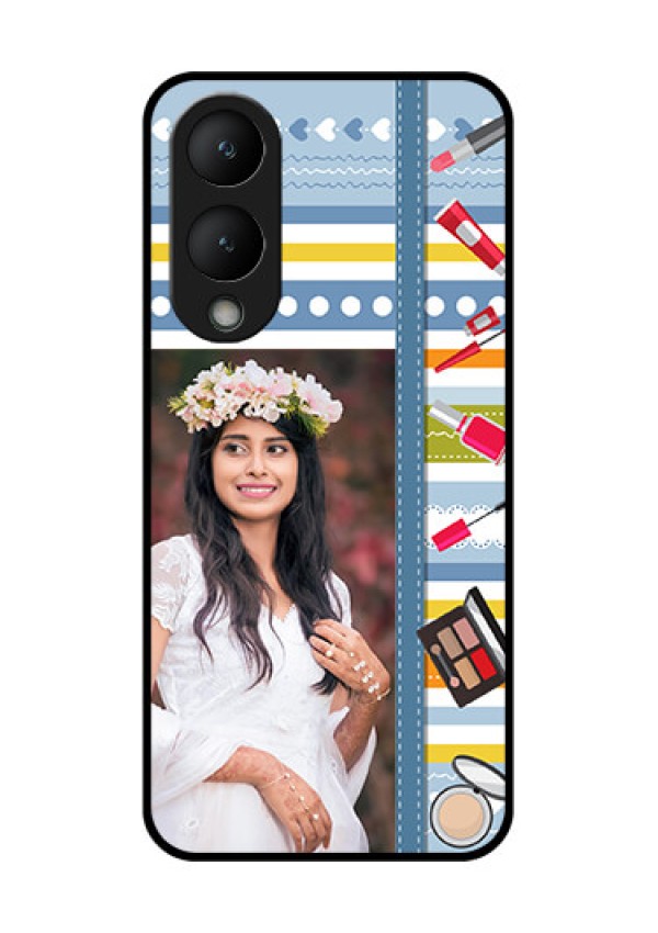 Vivo Y28 5G Custom Glass Phone Case - Makeup Icons Design