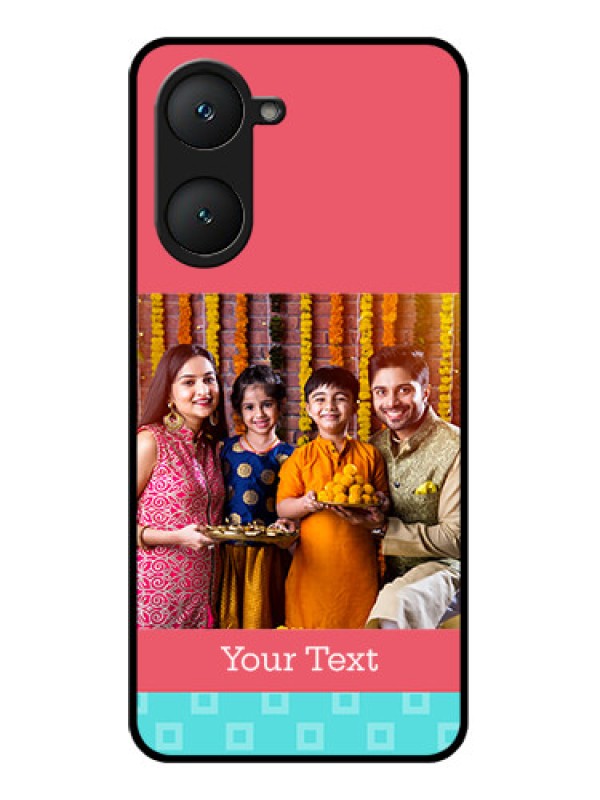 Custom Vivo Y28e 5G Custom Glass Phone Case - Peach and Blue Color Design