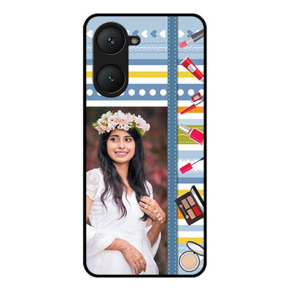 Vivo Y28s 5G Custom Glass Phone Case - Makeup Icons Design