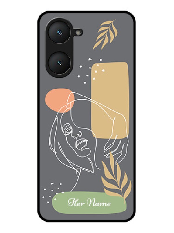 Custom Vivo Y28s 5G Custom Glass Phone Case - Gazing Woman Line Art Design