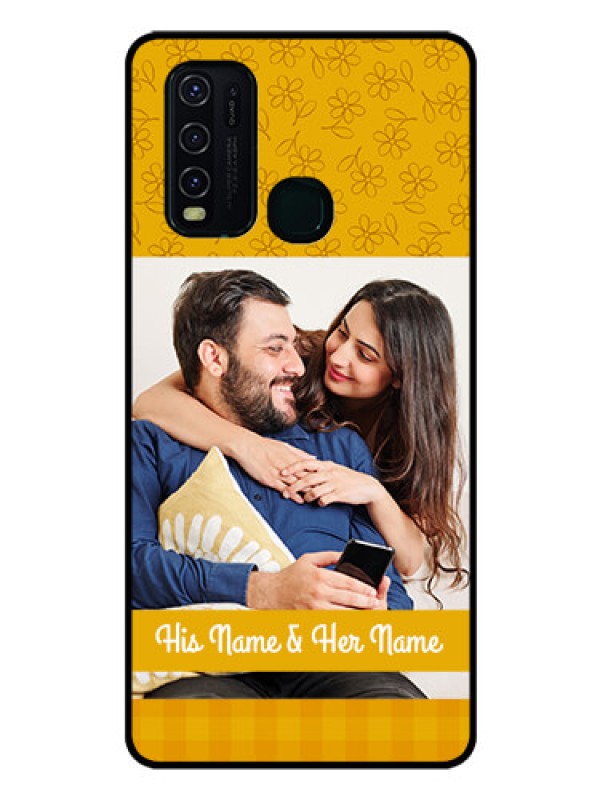 Custom Vivo Y30 Custom Glass Mobile Case  - Yellow Floral Design