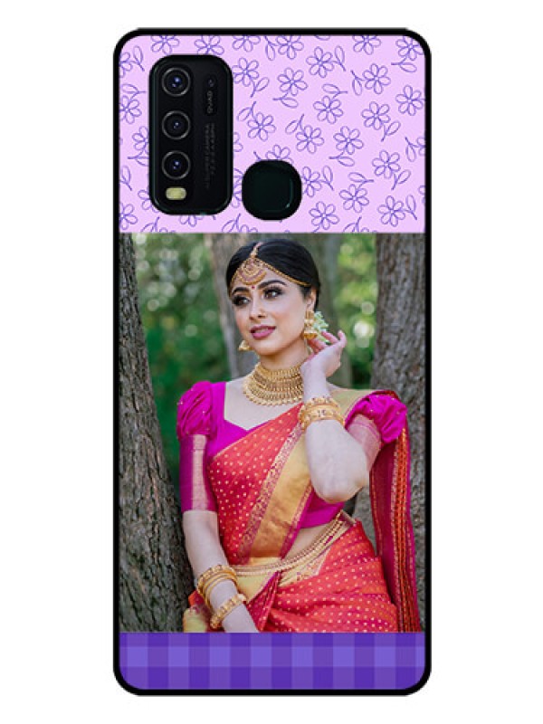 Custom Vivo Y30 Custom Glass Phone Case  - Purple Floral Design