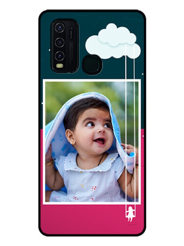 Custom Vivo Y30 Custom Glass Phone Case  - Cute Girl with Cloud Design