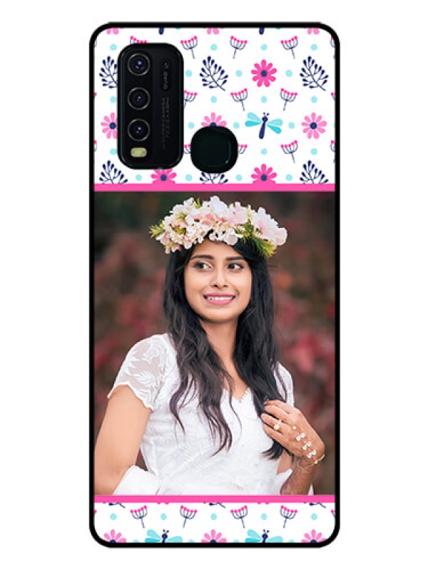 Custom Vivo Y30 Photo Printing on Glass Case  - Colorful Flower Design