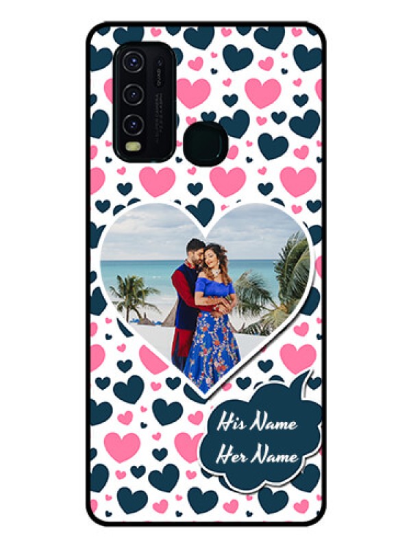 Custom Vivo Y30 Custom Glass Phone Case  - Pink & Blue Heart Design