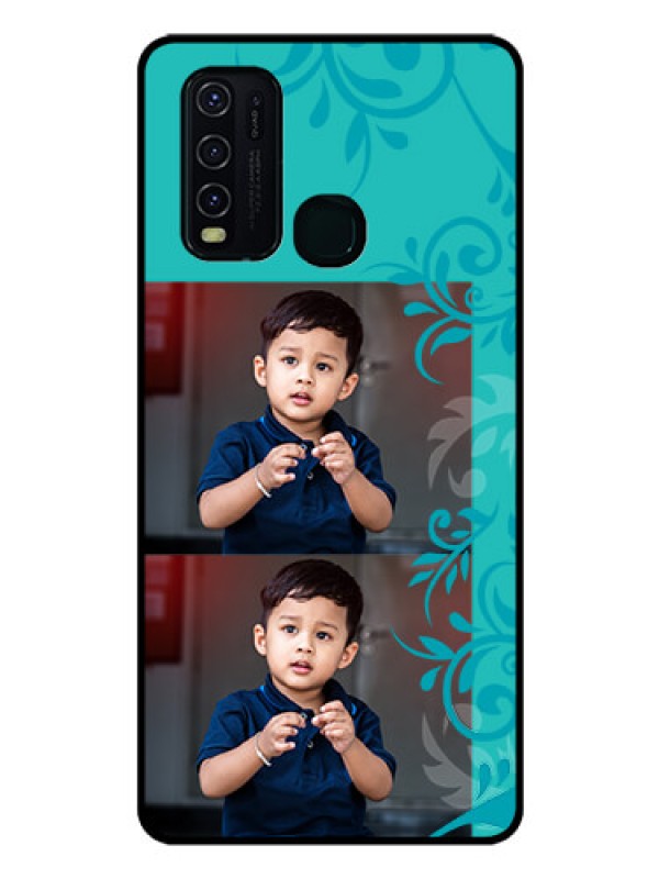 Custom Vivo Y30 Personalized Glass Phone Case  - with Photo and Green Floral Design 