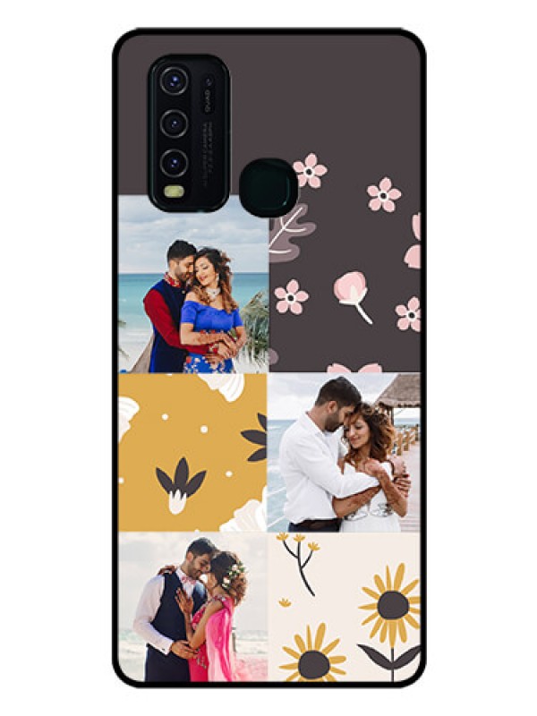 Custom Vivo Y30 Photo Printing on Glass Case  - 3 Images with Floral Design