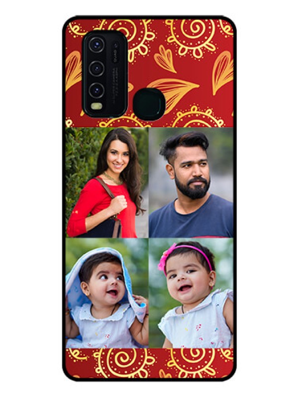Custom Vivo Y30 Photo Printing on Glass Case  - 4 Image Traditional Design