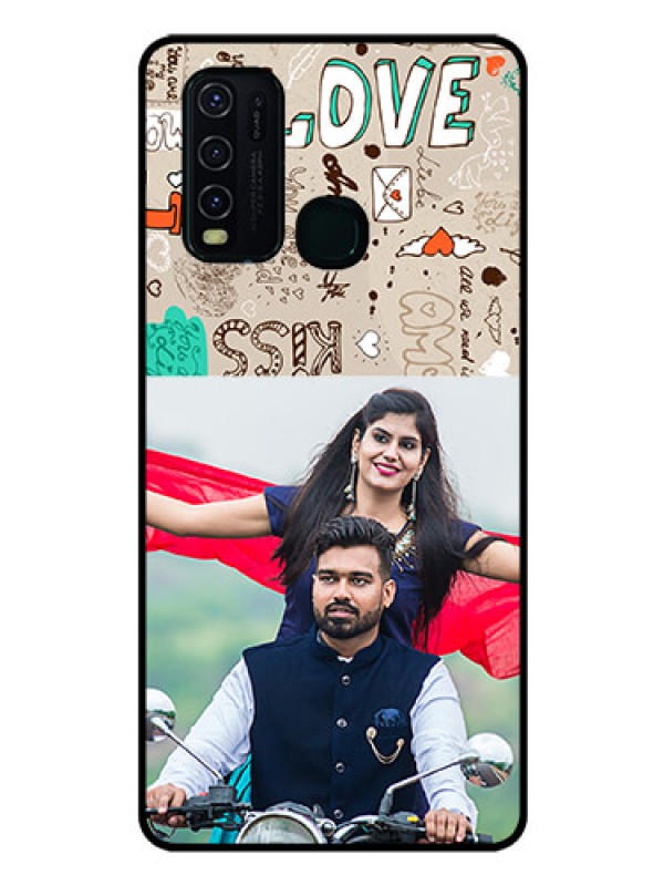 Custom Vivo Y30 Custom Glass Phone Case  - Love Doodle Pattern 