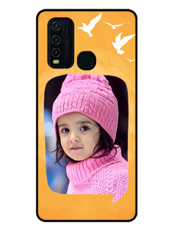 Custom Vivo Y30 Personalized Glass Phone Case  - Water Color Design with Bird Icons