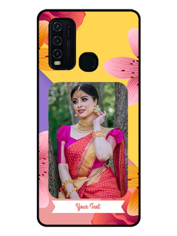 Custom Vivo Y30 Custom Glass Mobile Case  - 3 Image With Vintage Floral Design