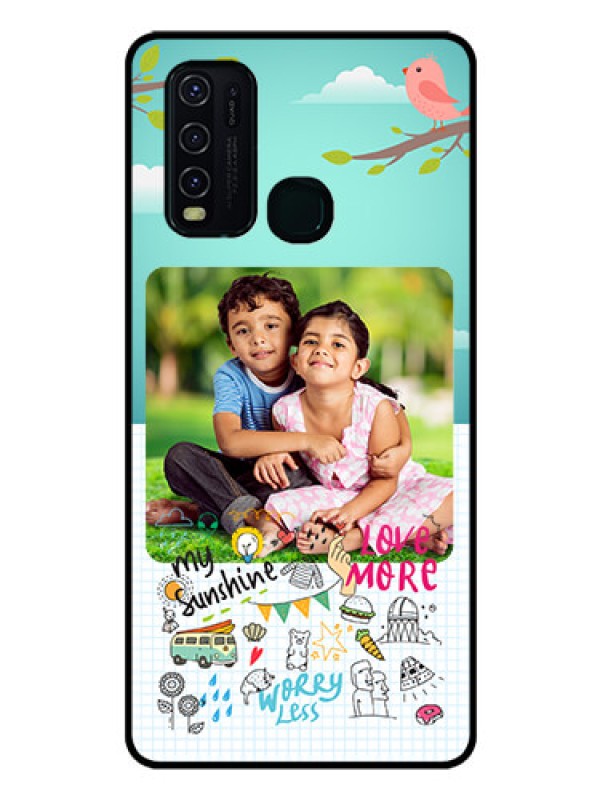 Custom Vivo Y30 Photo Printing on Glass Case  - Doodle love Design