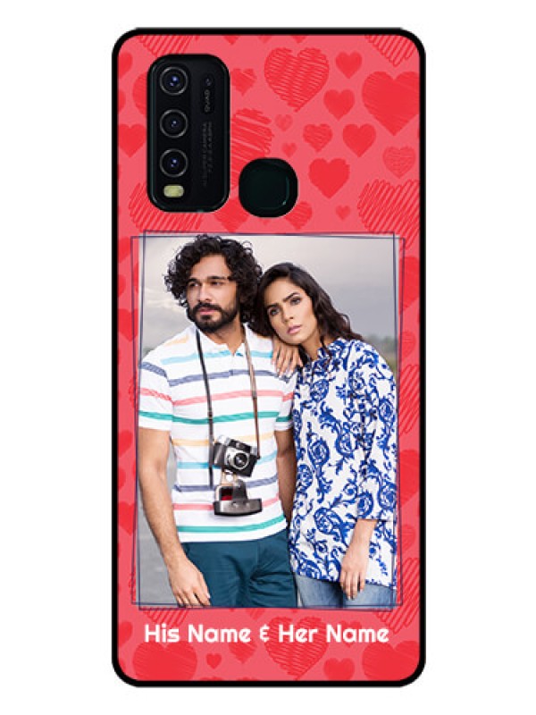 Custom Vivo Y30 Photo Printing on Glass Case  - with Red Heart Symbols Design