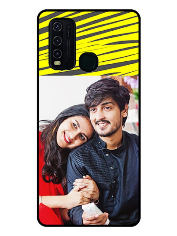 Custom Vivo Y30 Photo Printing on Glass Case  - Yellow Abstract Design