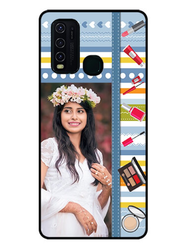 Custom Vivo Y30 Personalized Glass Phone Case  - Makeup Icons Design
