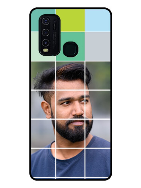 Custom Vivo Y30 Photo Printing on Glass Case  - with white box pattern 