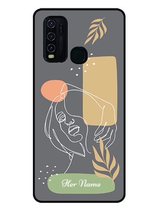 Custom Vivo Y30 Custom Glass Phone Case - Gazing Woman line art Design