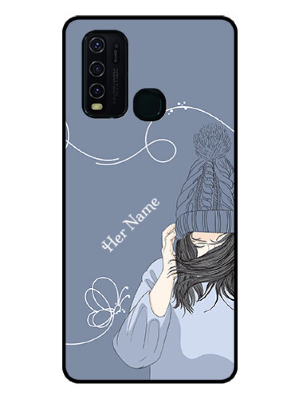 Custom Vivo Y30 Custom Glass Mobile Case - Girl in winter outfit Design