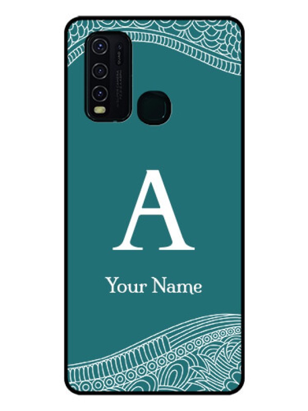 Custom Vivo Y30 Personalized Glass Phone Case - line art pattern with custom name Design