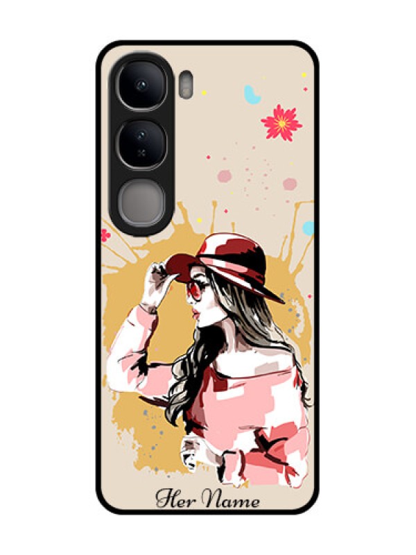 Custom Vivo Y300 5G Custom Glass Phone CaseWomen With Pink Hat Design
