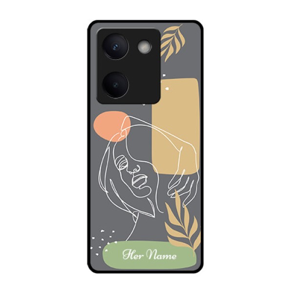 Vivo Y300 Plus 5G Custom Glass Phone Case - Gazing Woman Line Art Design Vivo Y300 Plus 5G Custom Glass Phone Case - Gazing Woman Line Art Design